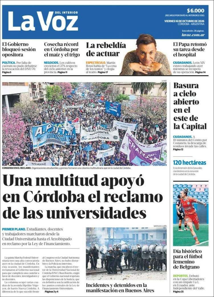 Portada de La Voz del Interior (Argentina)