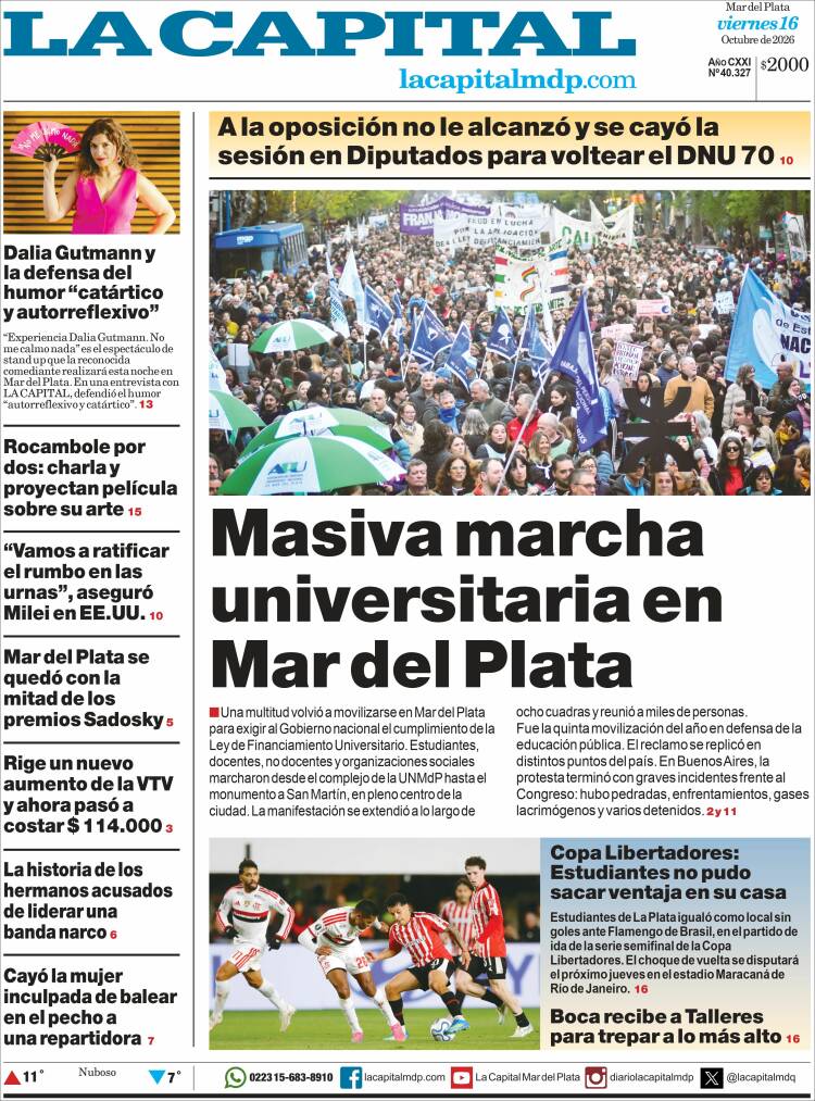 Portada de Diario La Capital - Mar del Plata (Argentina)