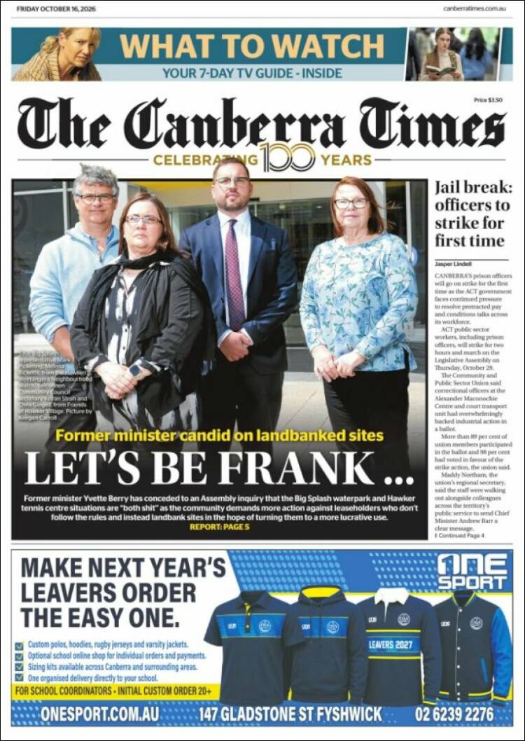 Portada de The Canberra Times (Australia)
