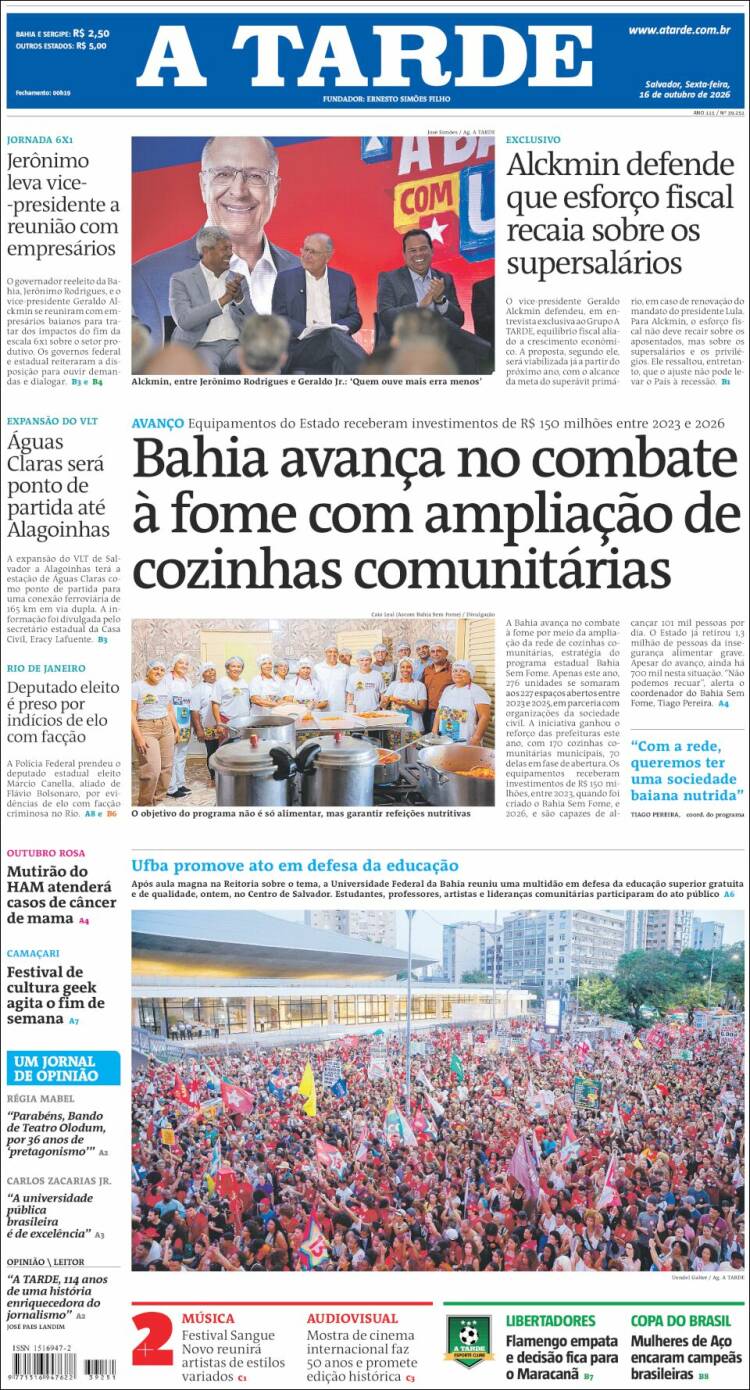 Portada de Diário A Tarde (Brasil)