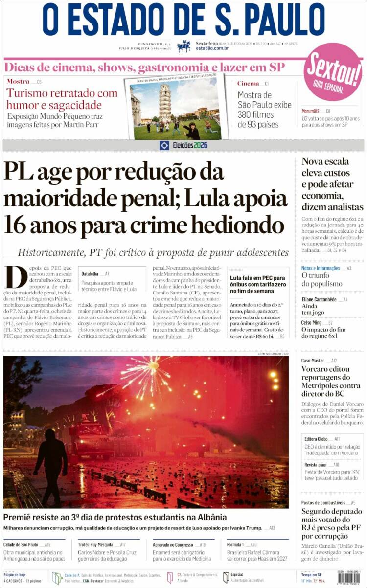 Portada de O Estado de São Paulo (Brasil)