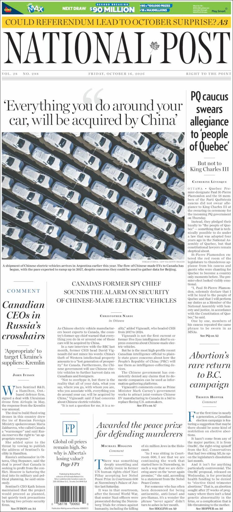 Portada de The National Post (Canad&aacute;)