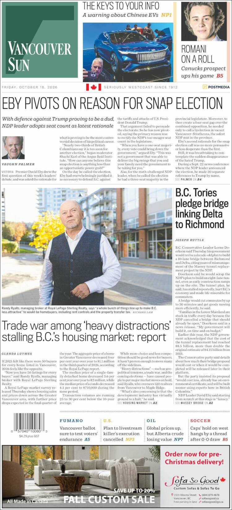 Portada de The Vancouver Sun (Canad&aacute;)