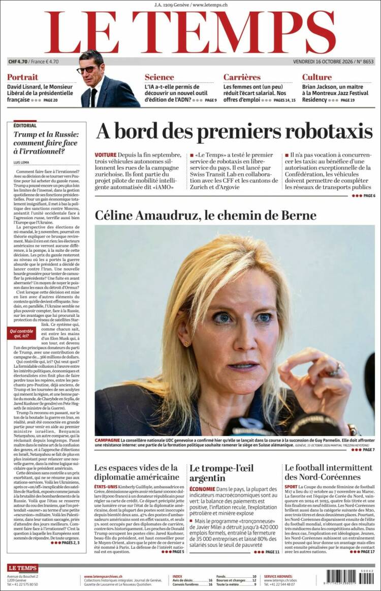 Portada de Le Matin (Suiza)