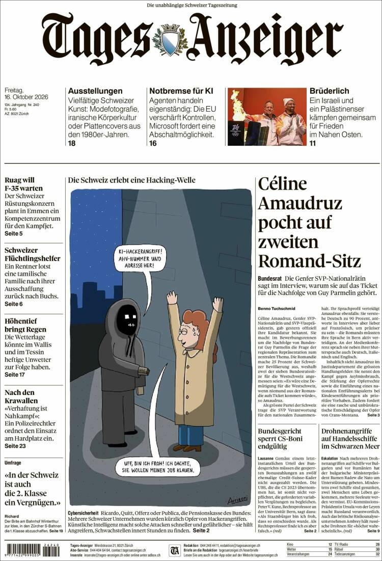 Portada de Tages-Anzeiger (Suiza)