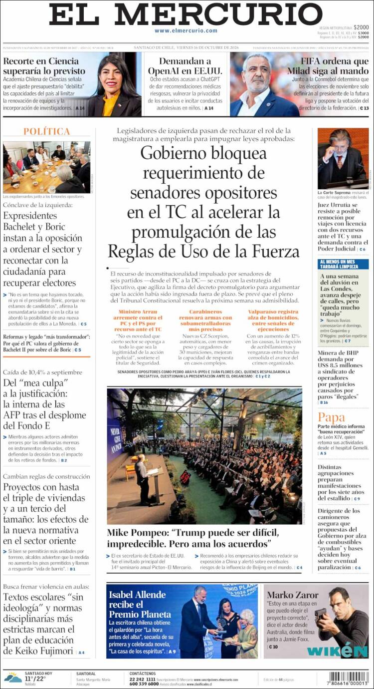 Portada de El Mercurio (Chile)