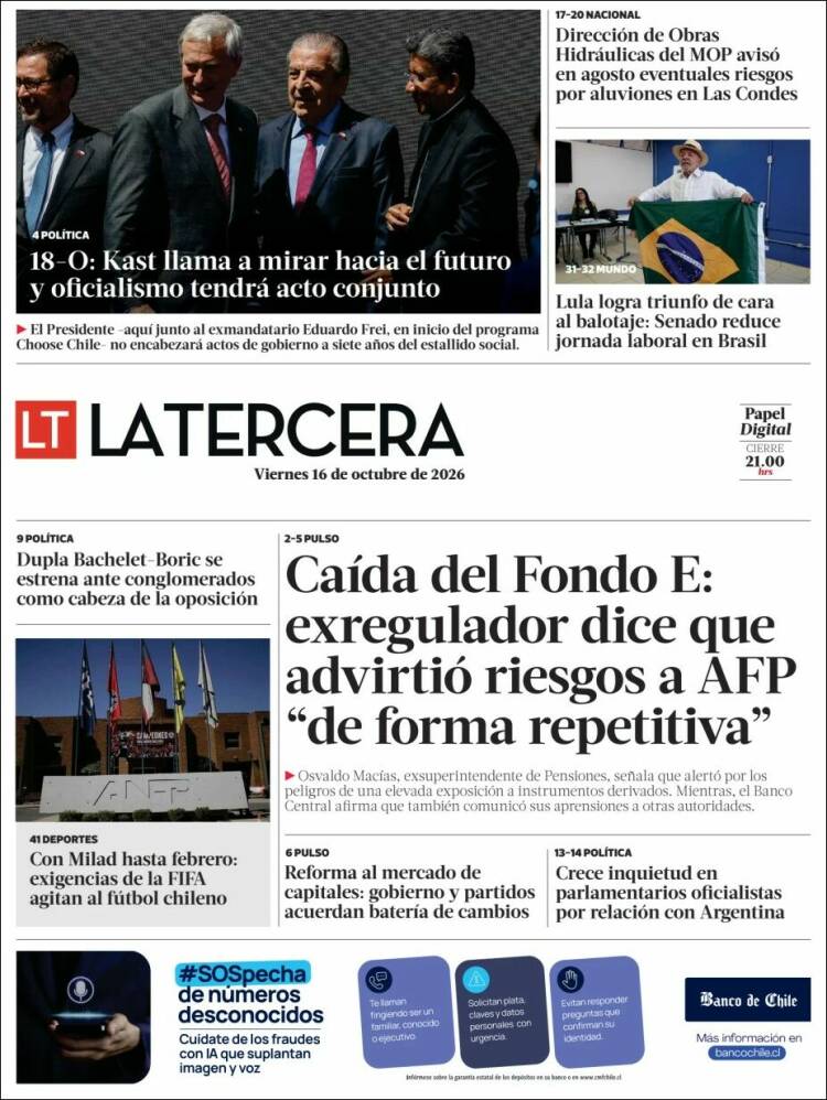 Portada de La Tercera (Chile)