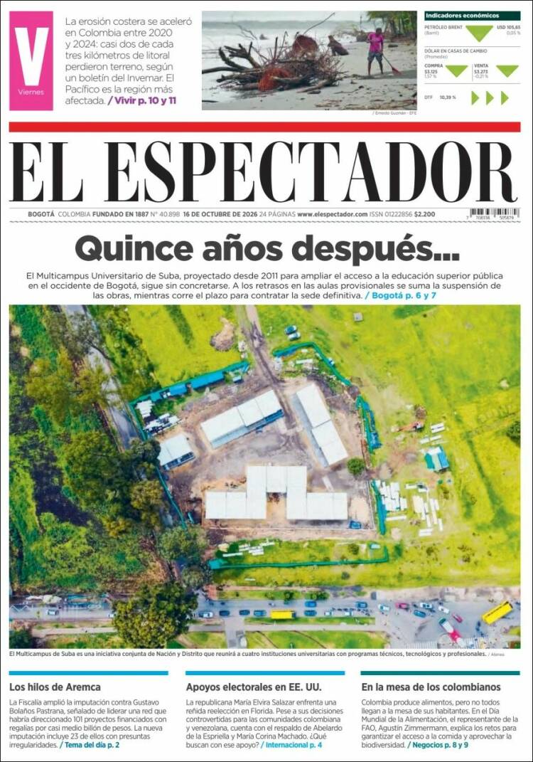 Portada de El Espectador (Colombia)