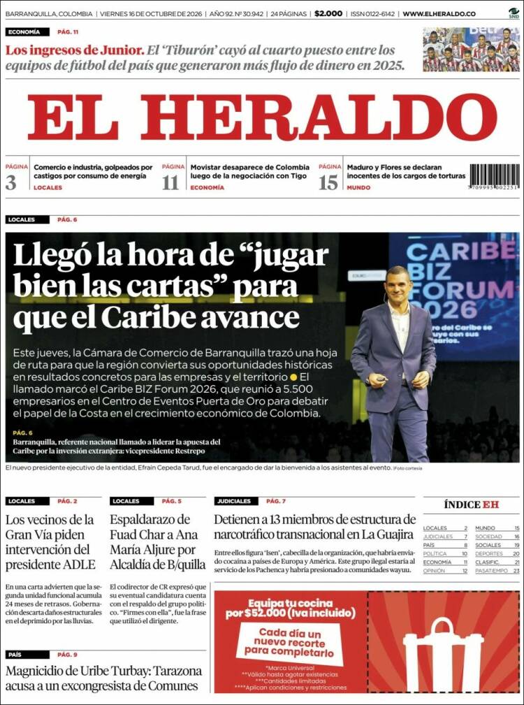 Portada de El Heraldo (Colombia)