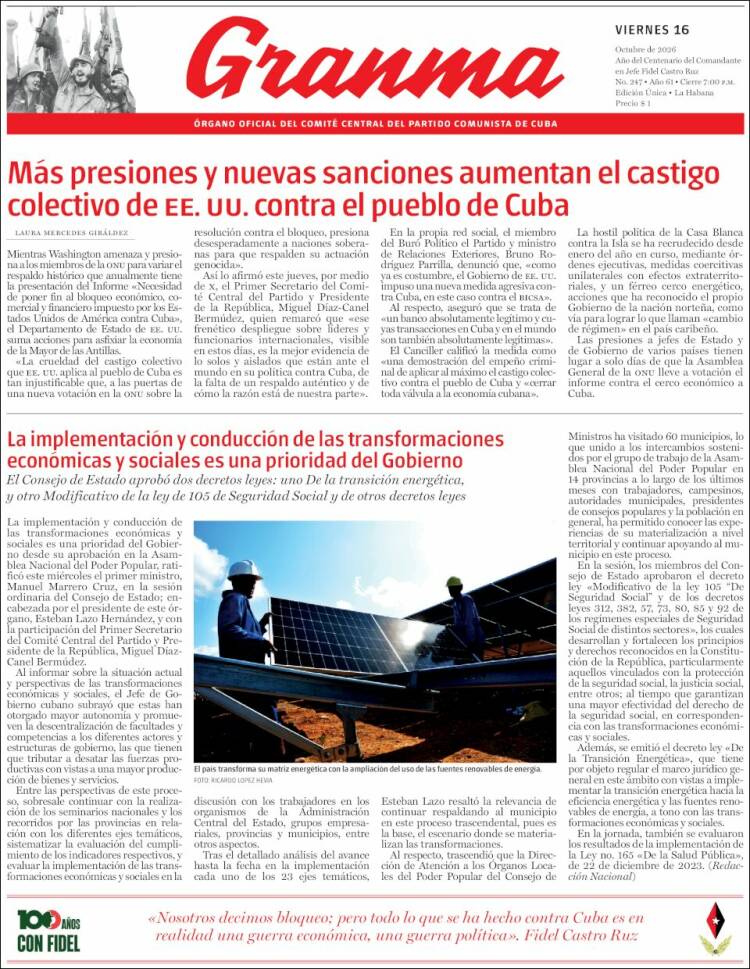 Portada de Granma (Cuba)