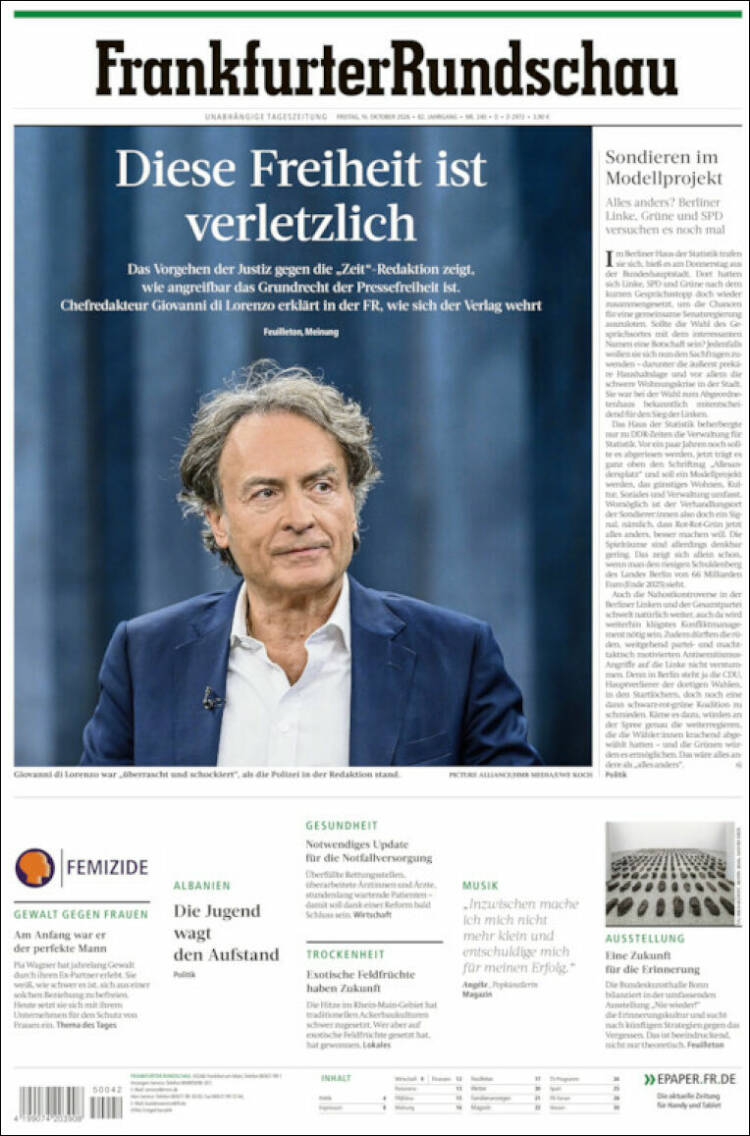 Portada de Frankfurter Rundschau (Alemania)