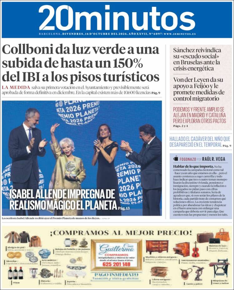 Portada de 20 Minutos - Barcelona (Espa&ntilde;a)