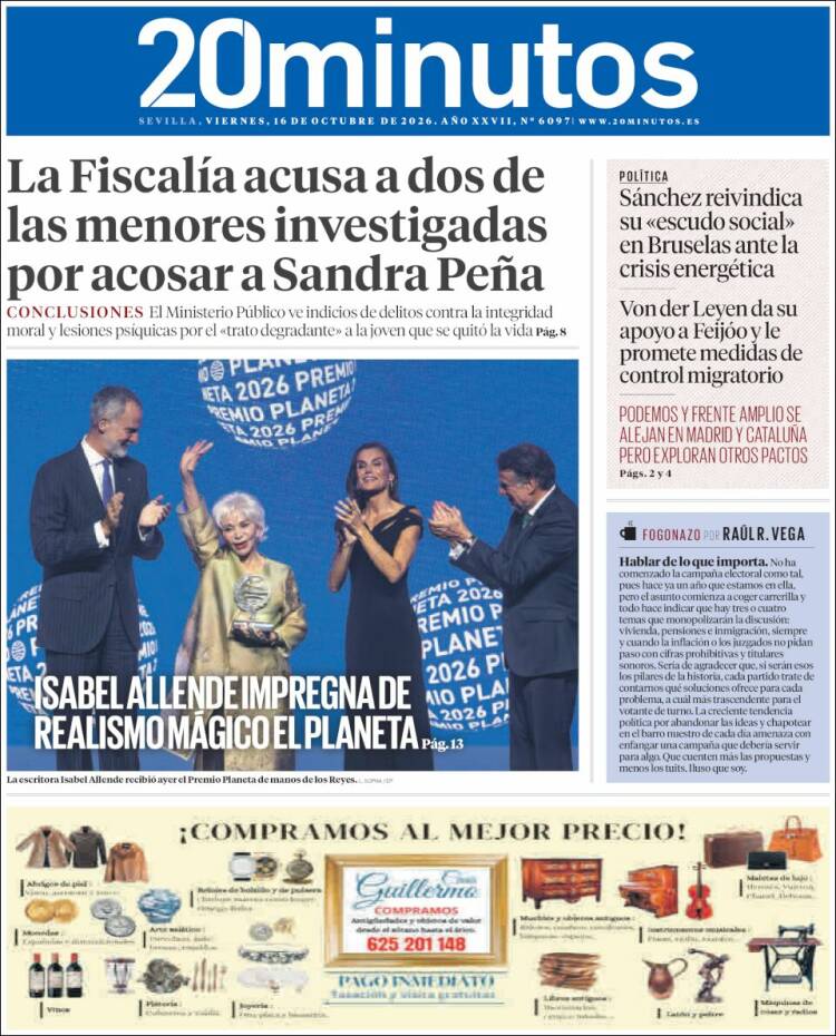Portada de 20 Minutos - Sevilla (Espa&ntilde;a)