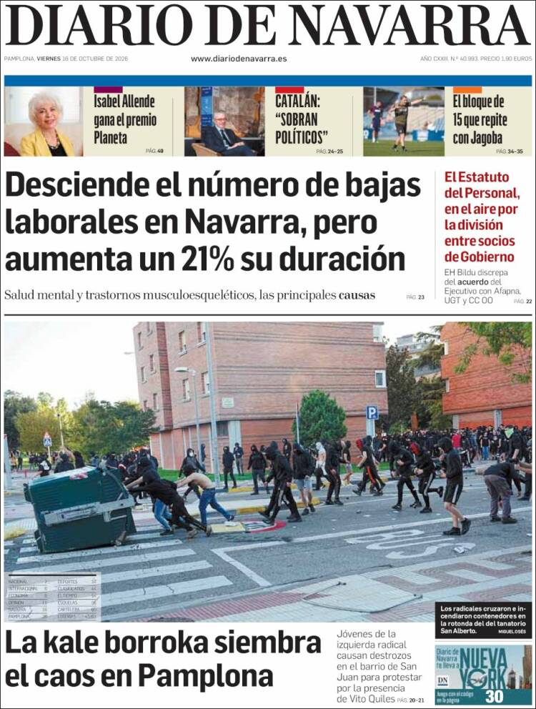 Portada de Diario de Navarra (Espa&ntilde;a)