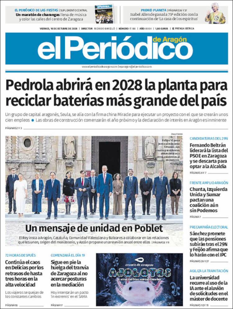 Portada de El Periódico de Aragón (Espa&ntilde;a)