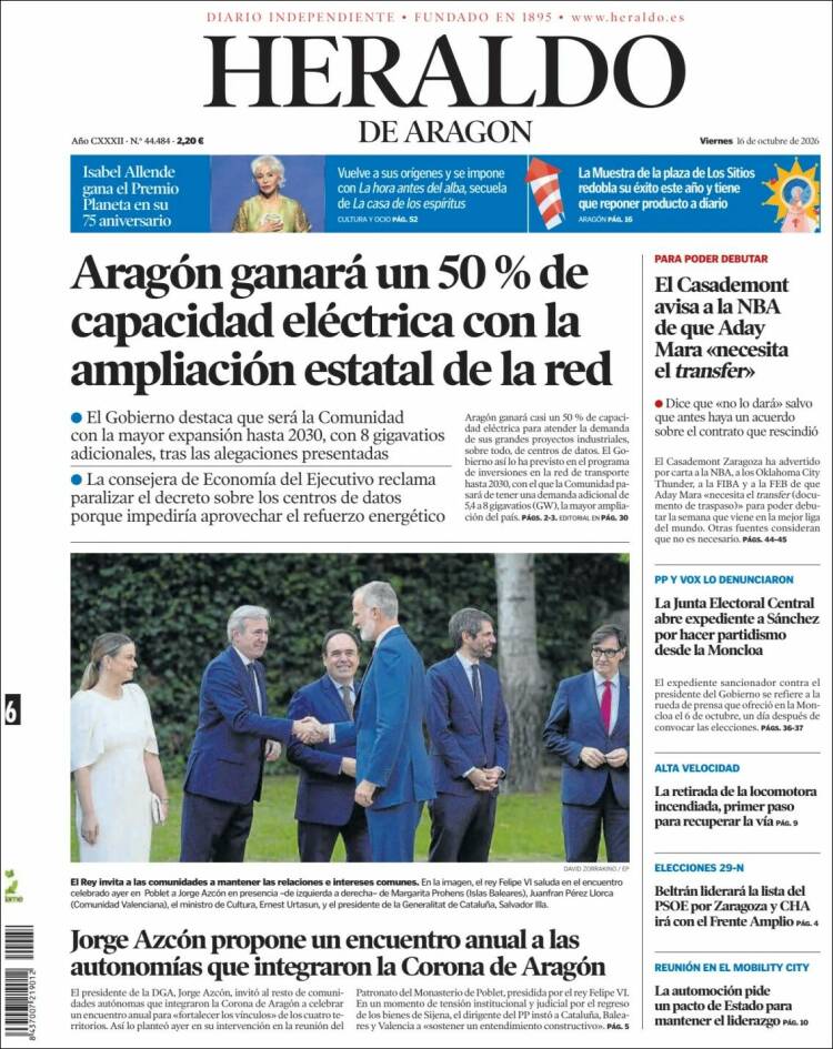 Portada de Heraldo de Aragón (Espa&ntilde;a)