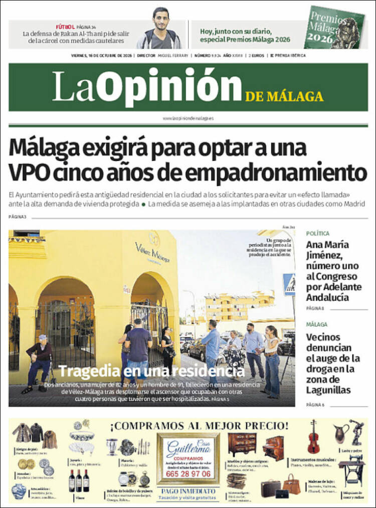 Portada de La Opinión de Málaga (Espa&ntilde;a)