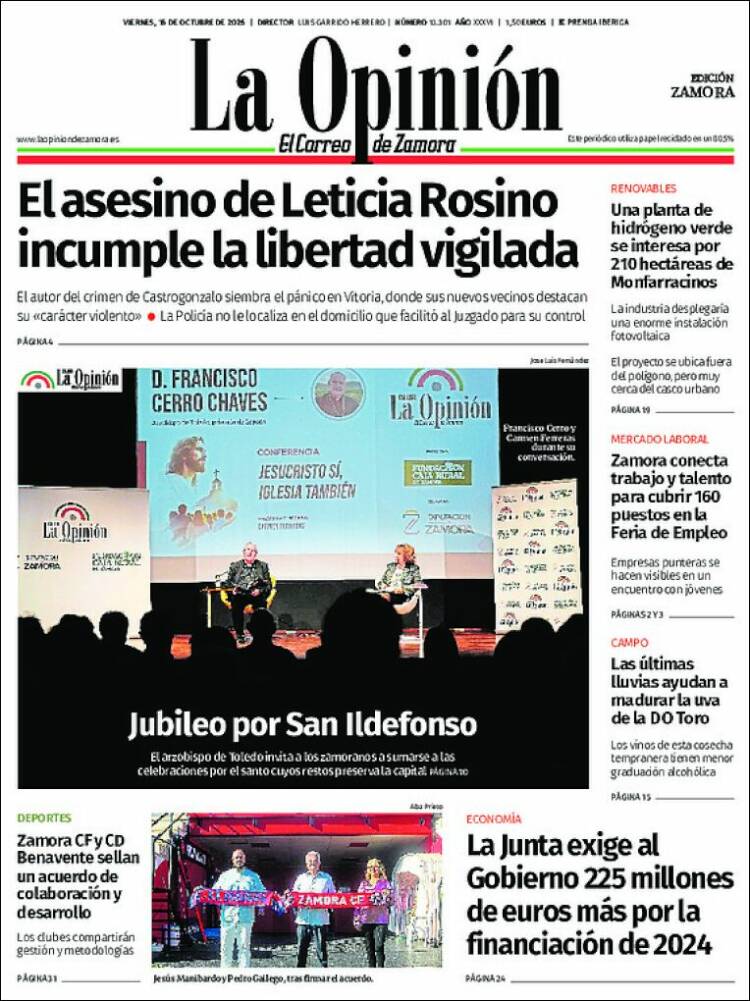 Portada de La Opinión - El Correo de Zamora (Espa&ntilde;a)