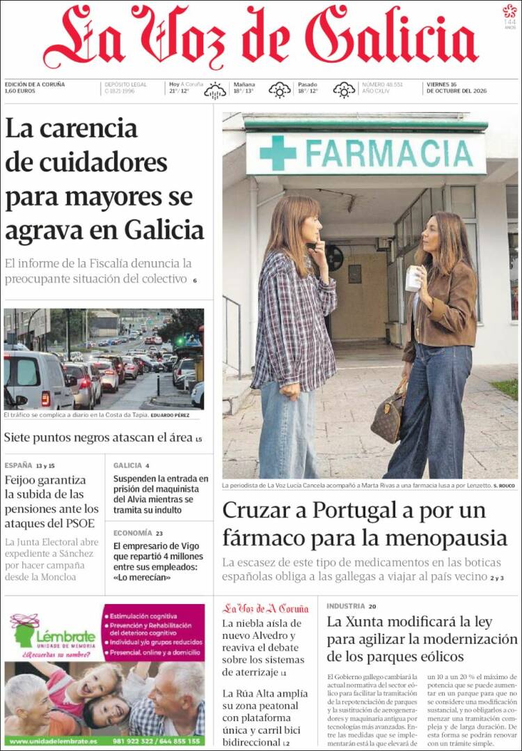 Portada de La Voz de Galicia (Espa&ntilde;a)