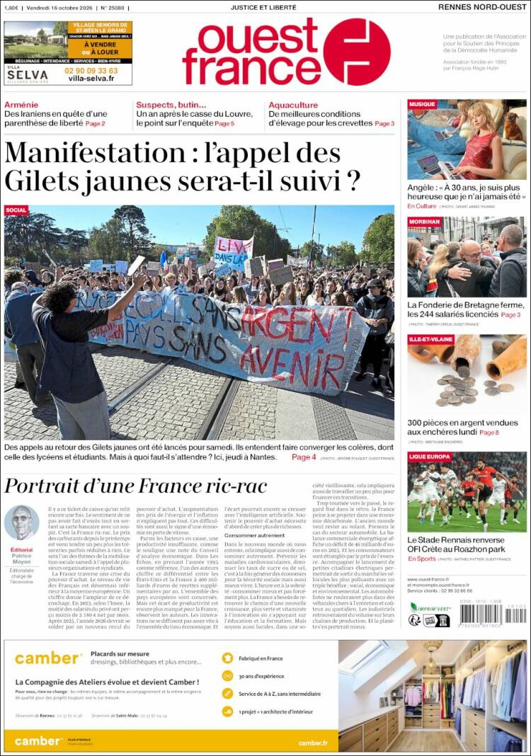 Portada de Ouest France (Francia)