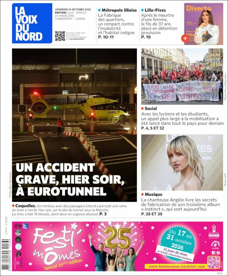 Portada de La Voix du Nord (Francia)