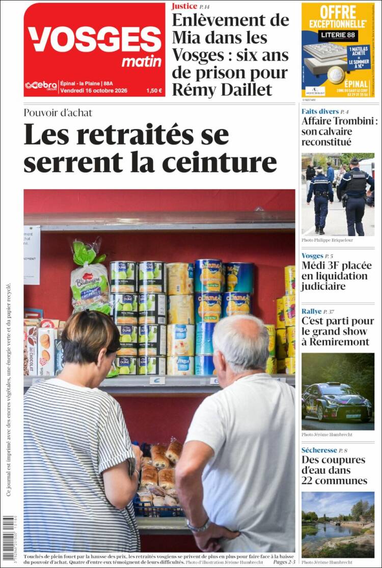 Portada de Vosges Matin (Francia)