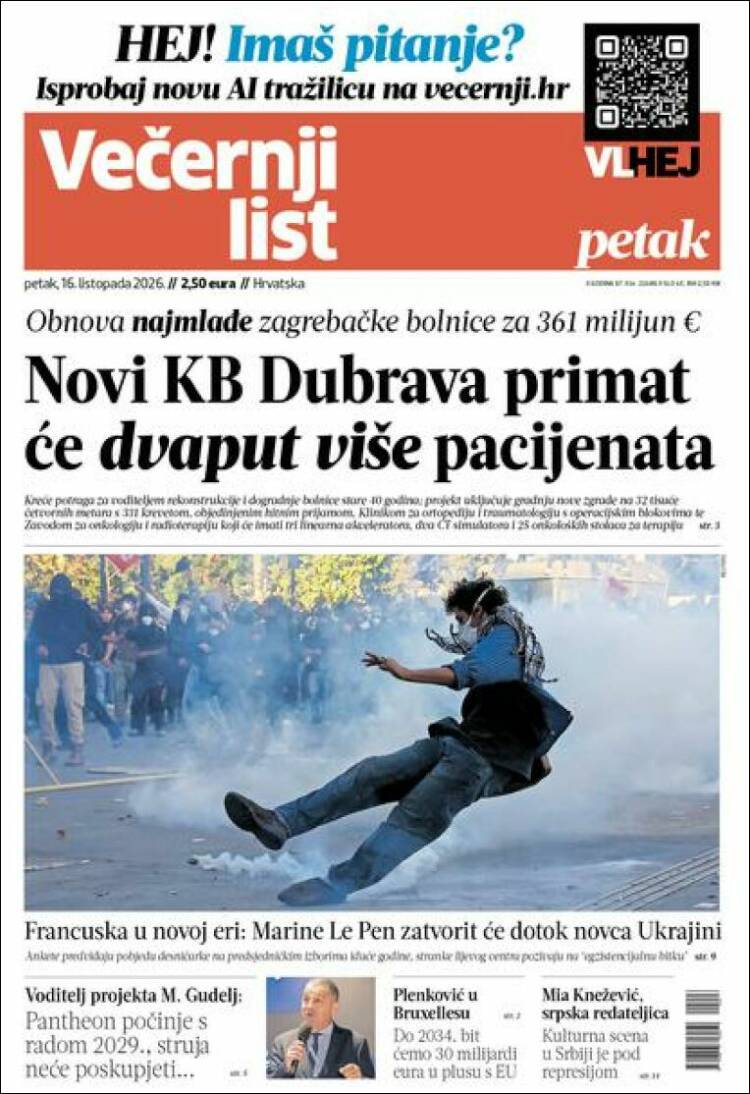 Portada de Večernji (Croacia)
