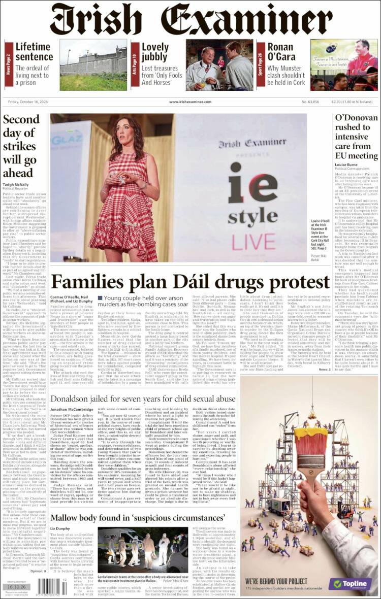Portada de Irish Examiner (Irlanda)
