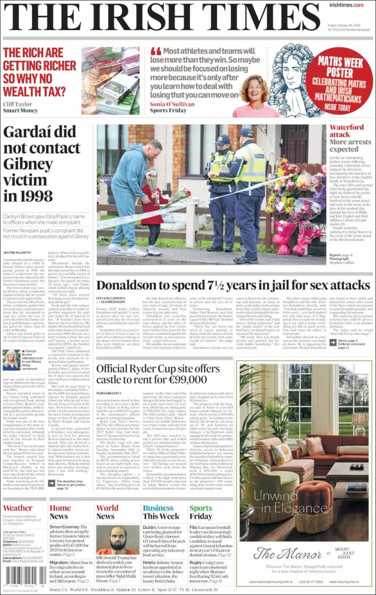Portada de Irish Times (Irlanda)