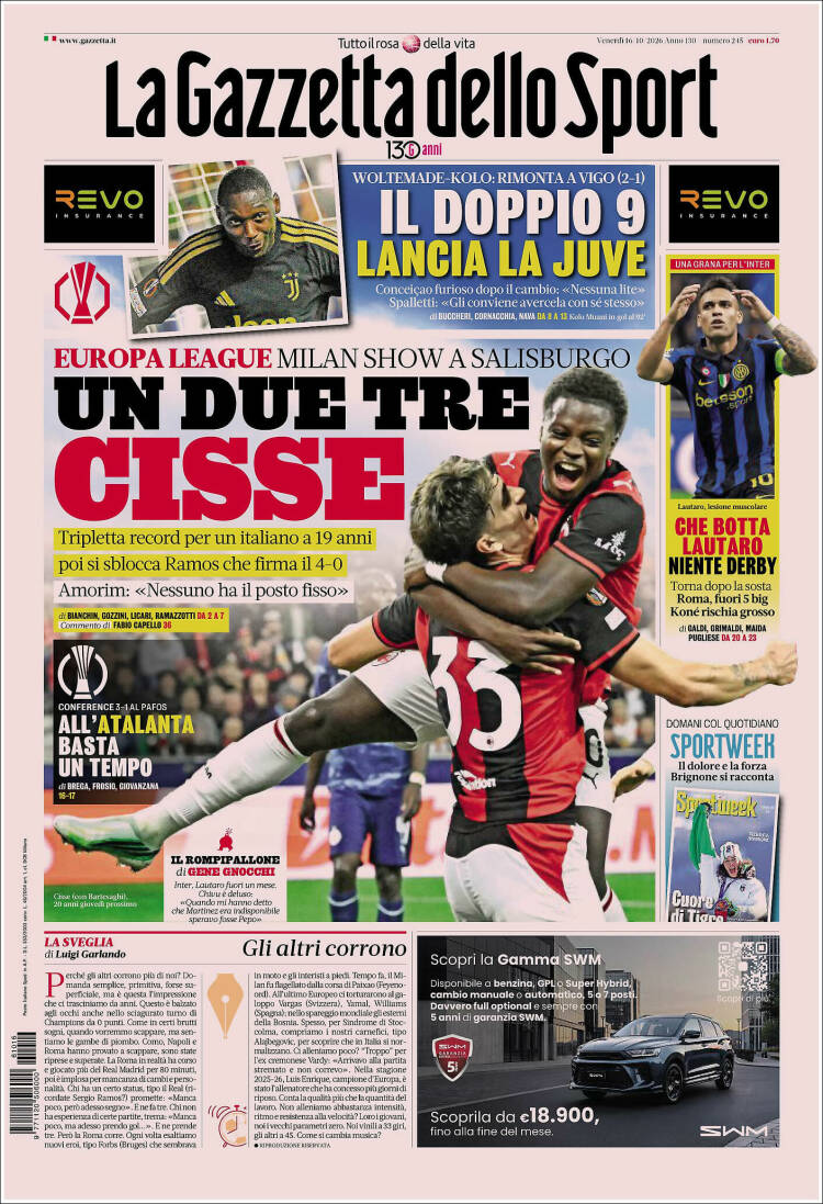Portada de La Gazzetta dello Sport (Italia)
