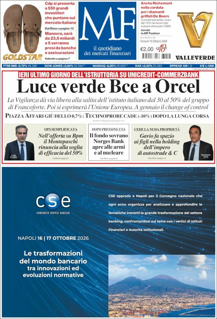 Portada de Milano Finanza (Italia)