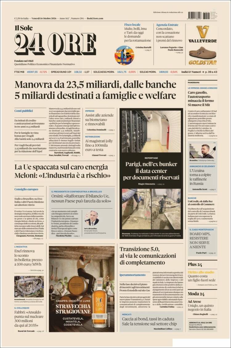 Portada de Il Sole 24 ORE (Italia)
