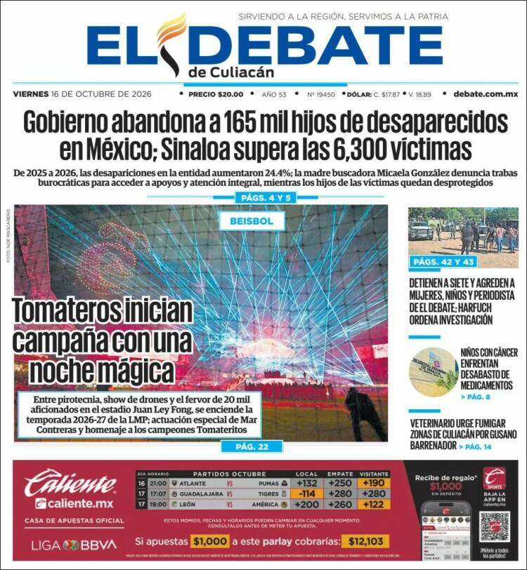 Portada de El Debate de Culiacán (M&eacute;xico)