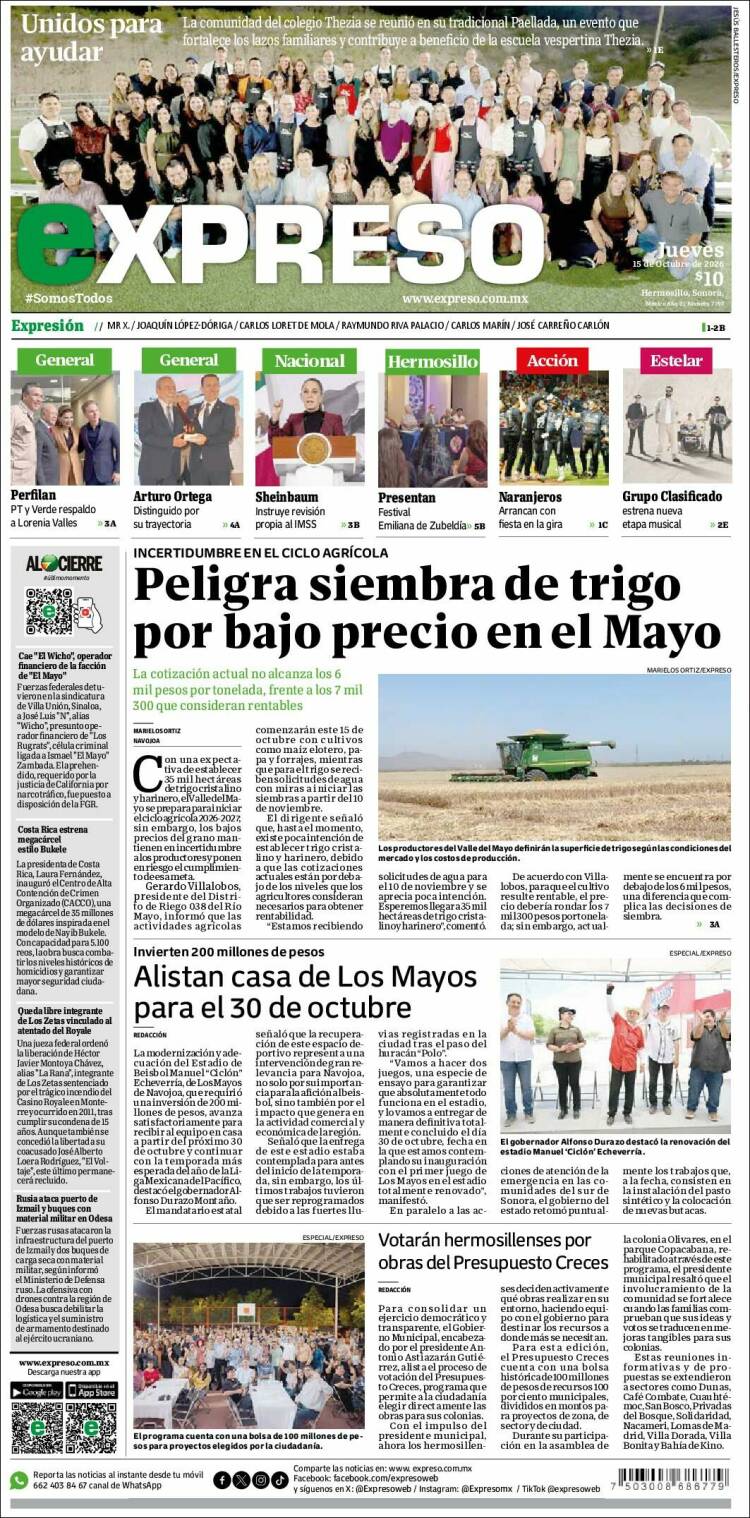 Portada de Expreso (M&eacute;xico)