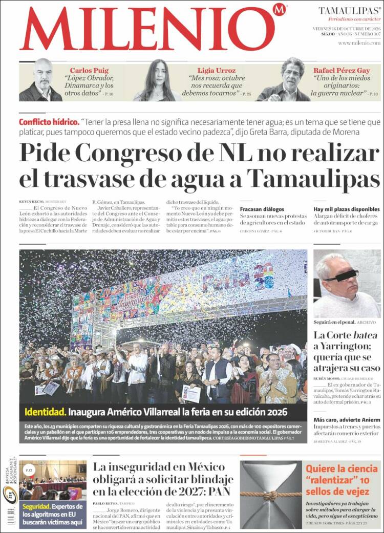 Portada de Milenio - Tamaulipas (M&eacute;xico)