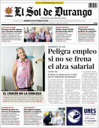 Portada de El Sol de Durango (M&eacute;xico)