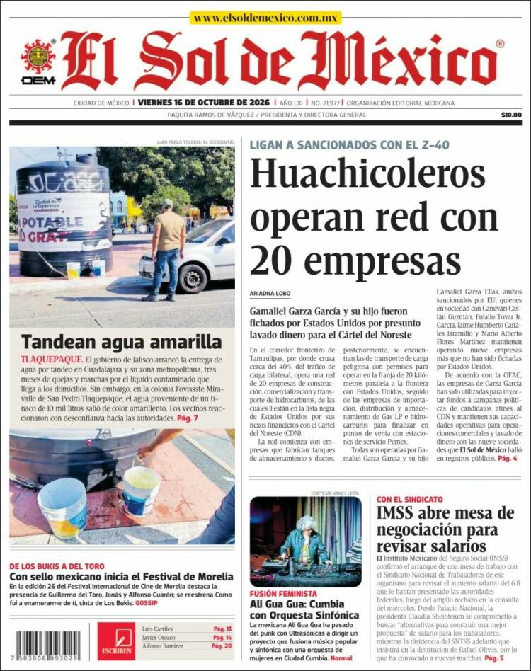 Portada de El Sol de México (M&eacute;xico)