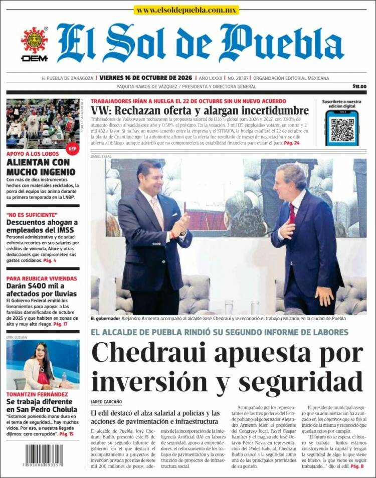 Portada de El Sol de Puebla (M&eacute;xico)