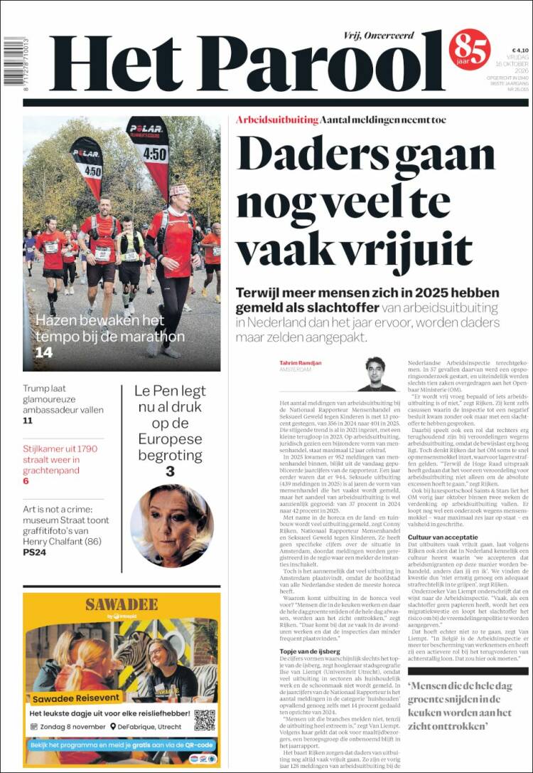 Portada de Het Parool (Pa&iacute;ses Bajos)