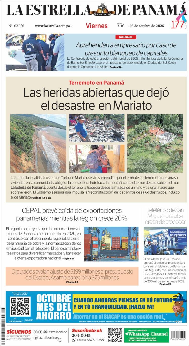 Portada de La Estrella de Panamá (Panam&aacute;)