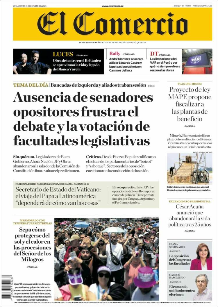 Portada de El Comercio (Per&uacute;)