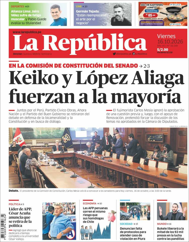 Portada de La Republica (Peru)