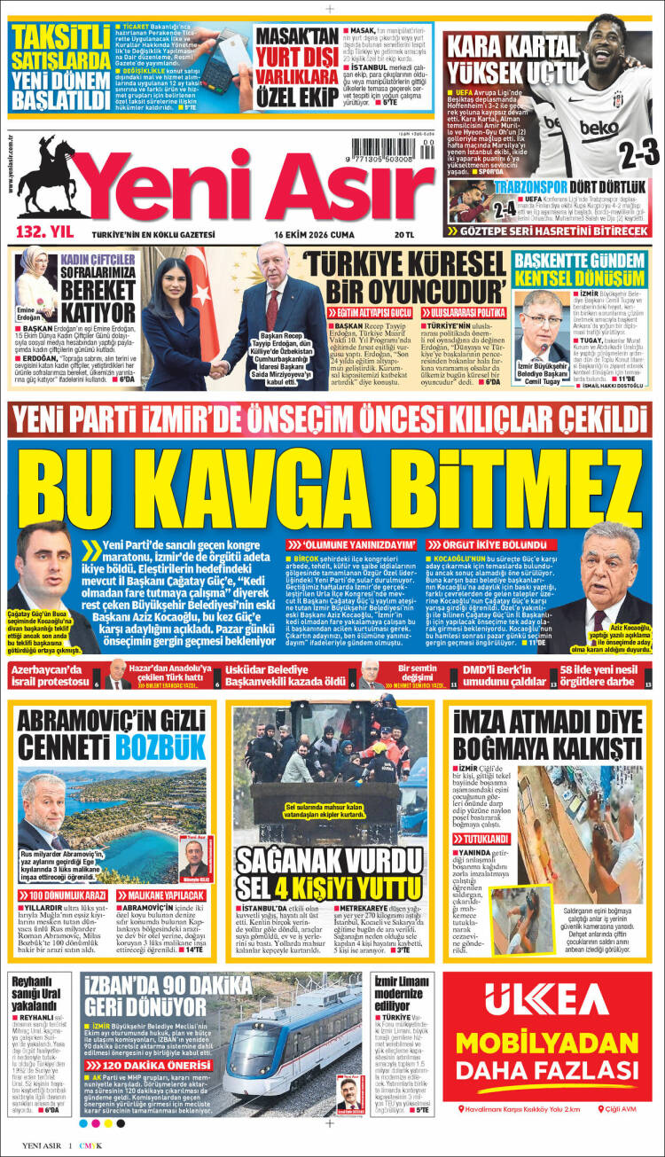 Portada de Yeni Asır (Turqu&iacute;a)