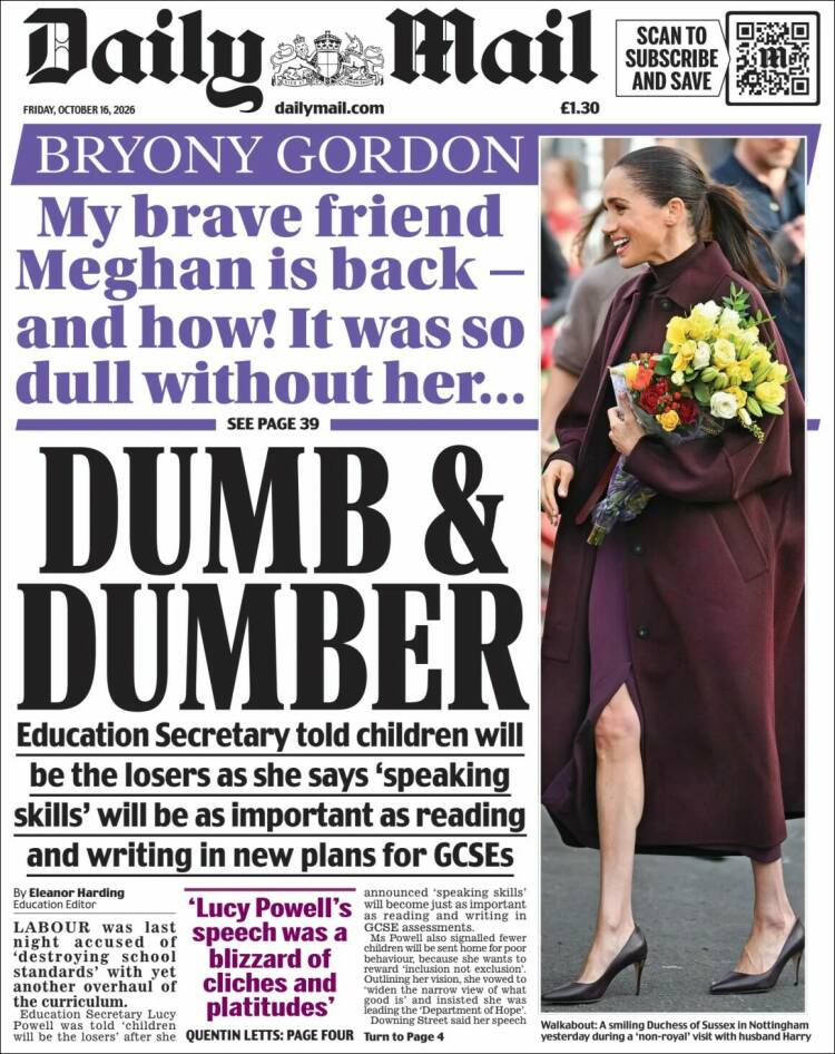 Portada de Daily Mail (Reino Unido)