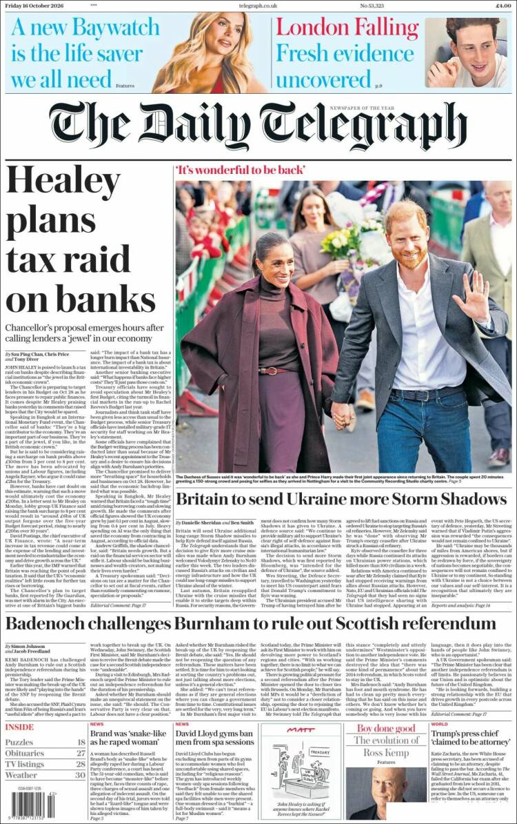 Portada de Daily Telegraph (Reino Unido)