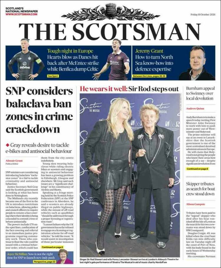 Portada de The Scotsman (Reino Unido)