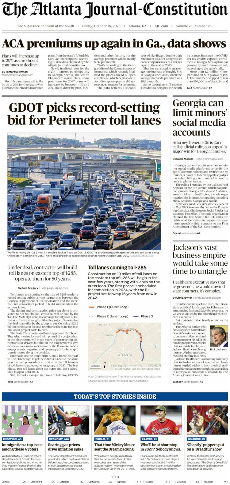 Portada de The Atlanta Journal-Constitution (USA)