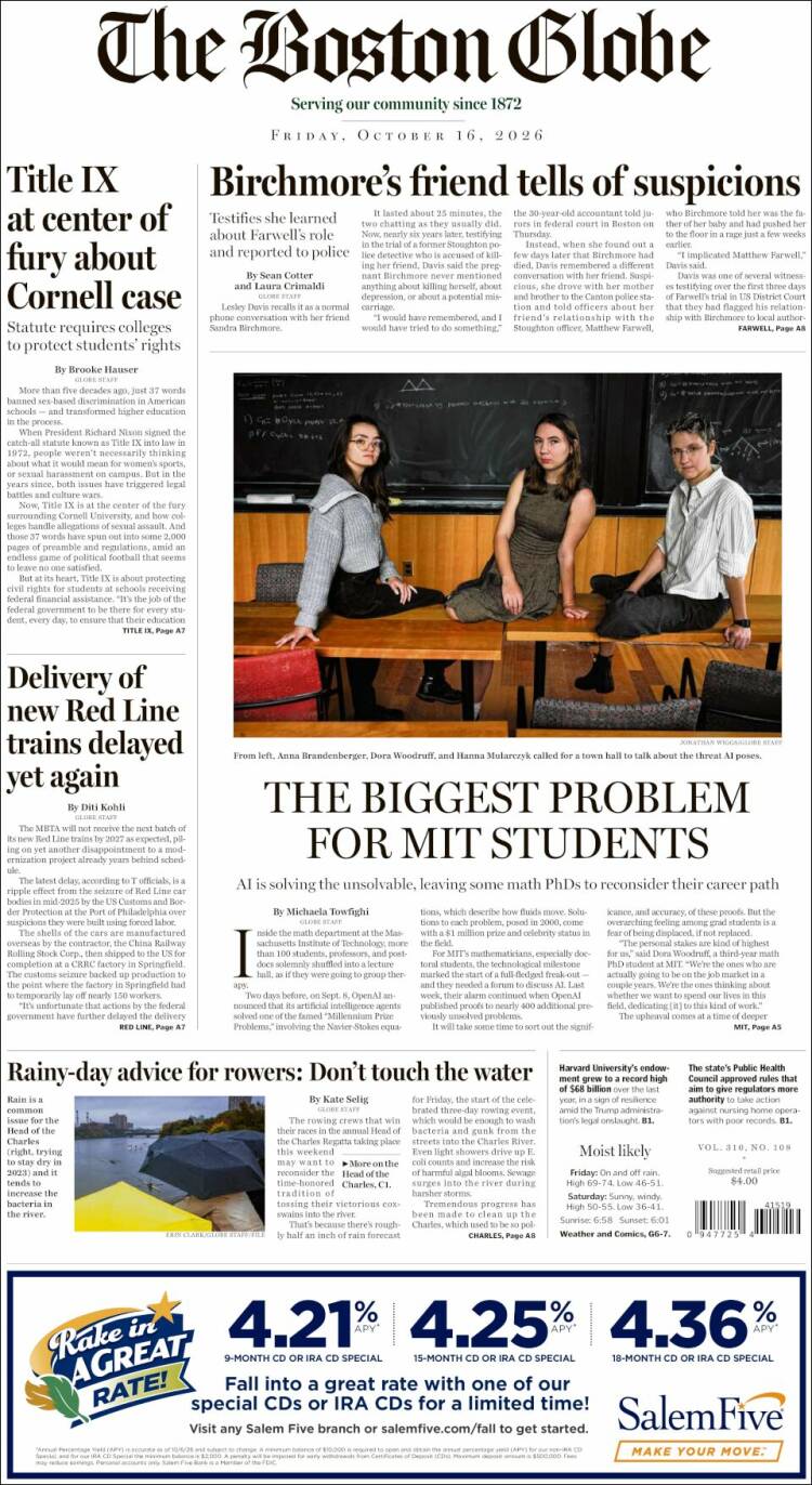 Portada de Boston Globe (USA)