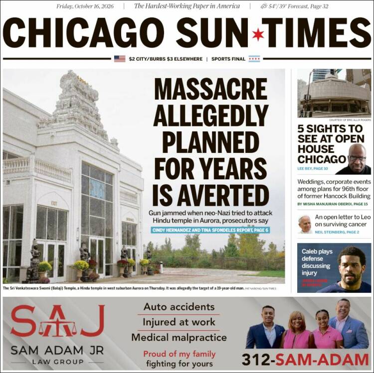 Portada de Chicago Sun-Times (USA)