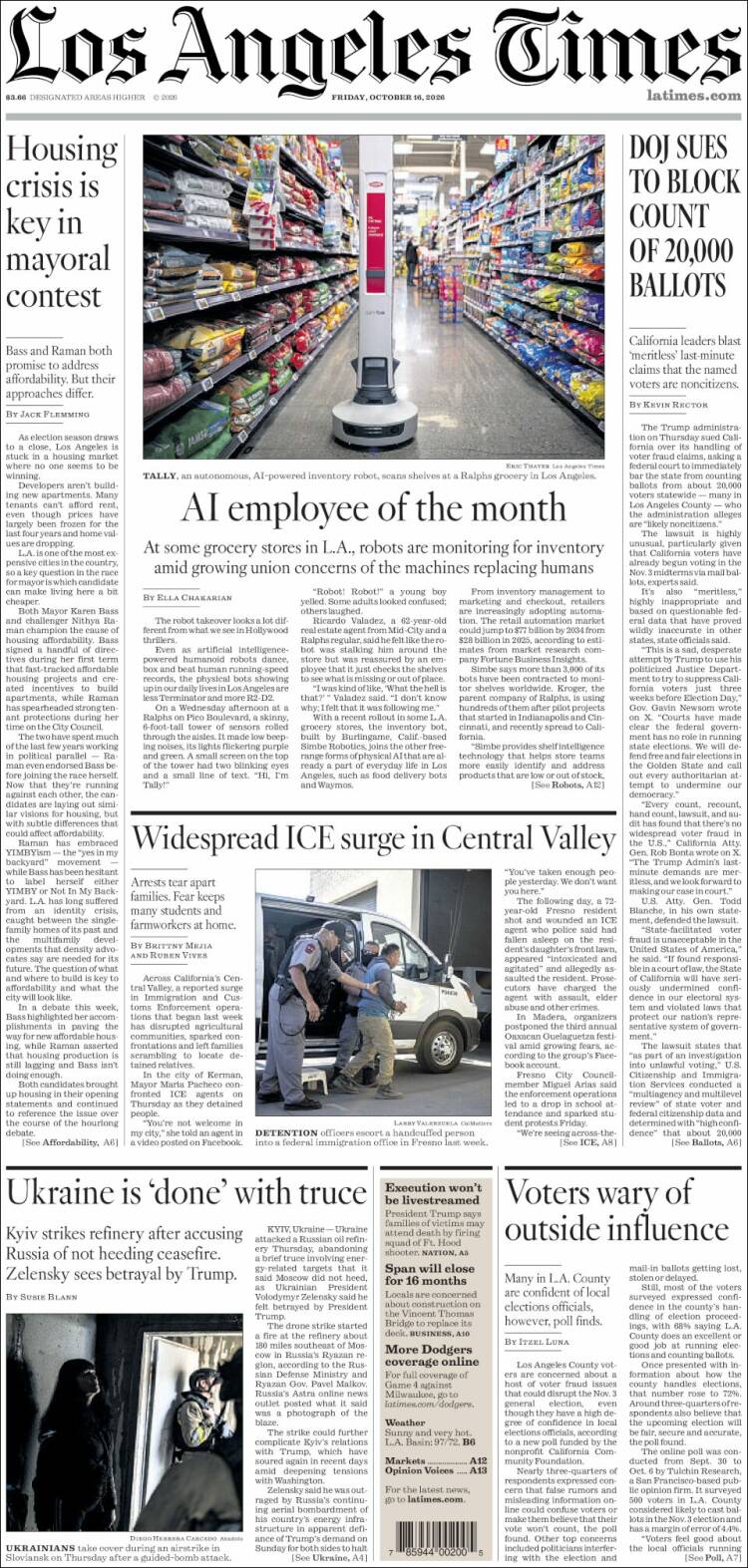 Portada de Los Angeles Times (USA)